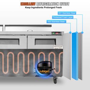 Attrezzatura di Refrigerazione per Cucine Commerciali, Tavolo Refrigerato in Acciaio Inox da 72 Pollici per Preparazione Sandwich e Insalate - Product Image 4