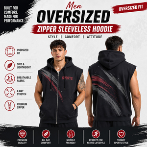Customized Printed <b>Sleeveless</b> Hoodie Full Zipper Oversized Hooded Sweatshirt French Terry Sports Style <b>Sleeveless</b> <b>Hoodies</b> Men - Product Image 1