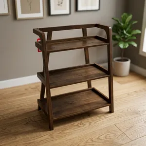Étagère à livres moderne en bois de manguier, à trois niveaux, avec rangement ouvert, présentoir, bibliothèque en bois massif pour salon, bureau, chambre à coucher - Product Image 6