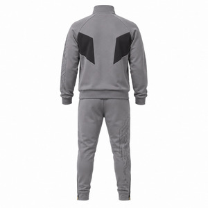 Men's Gray Polyester Tracksuit Drawstring Sporty <b>Jogger</b> <b>Set</b> Side Pockets Logo Design Winter Eco-Friendly Breathable Heavyweight - Product Image 4