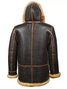 <b>Mens</b> Brown Leather Hooded B7 <b>Shearling</b> <b>Jacket</b> - Product Image 2