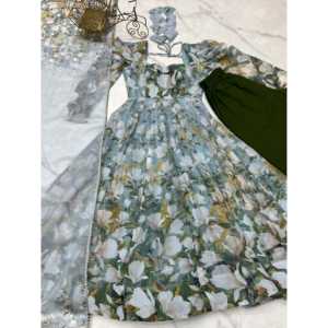 Vestido de fiesta de mujer Anarkali talla XS de diseñador con colgante y Dupatta - Product Image 1