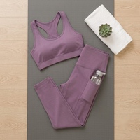 Conjunto de Maternidad de Dos Piezas Morado: Leggings con Soporte Abdominal y Sujetador Sin Mangas de Cuello Redondo, Transpirable, de Spandex y Nylon, Largo hasta la Pantorrilla
