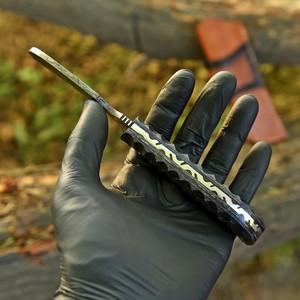 Cuchillo de Bushcraft de Acero de Damasco Forjado a Mano, Mango de Madera Pakka, Espiga Completa, Tipo Hawkbill, con Funda de Cuero, OEM Personalizado - Product Image 2