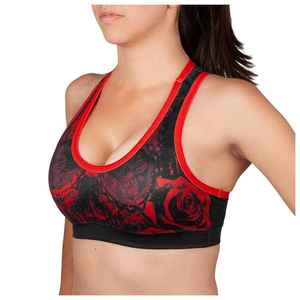 Women Black <b>Red</b> Floral Print Racer back Sports Bra Fitness Yoga Running Workout <b>Crop</b> <b>Top</b> Airflow Active Wear Gym Training - Product Image 3