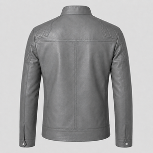 New Private Label Casual Style Motorcycle Windproof leather <b>Jacket</b> Canvas Genuine Leather Stand Collar Side Pockets - Product Image 3