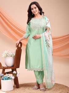 Yellow Embroidered Salwar Kameez Set Cotton <b>Kurta</b> with Pant and Dupatta <b>Women</b> Traditional Indian Outfit Casual Wear - Product Image 3