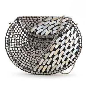 Silver-Plated Zinc Alloy Clutch <b>Bag</b> With Colorful Arrow Pattern And <b>Studs</b> Folk Art Design - Product Image 4