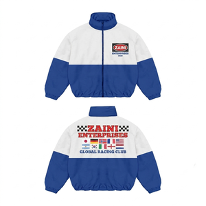 Veste coupe-vent d'hiver en toile polyester premium 220 GSM, bleu uni, blanc, logo personnalisé, impression sur mesure, style streetwear, OEM - Product Image 1
