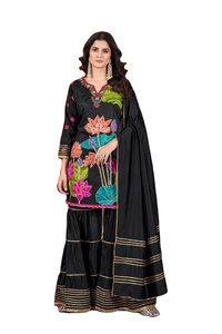 Latest Traditional Winter Indian Embroidered Sharara Gharara Kurti Set Muslin Cotton Pakistani Designer Customize Ethnic Wear - Product Image 2