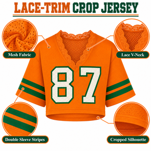 Vente en gros de hauts de jersey à col en V avec dentelle de l'université FAMU (Florida A&M University) HBCU |   T-shirt streetwear style universitaire - Product Image 6