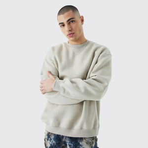 Sweat-shirt à col rond surdimensionné pour homme, 100% coton, tissu éponge français, couleur unie, pull décontracté, vêtements d'automne - Product Image 3