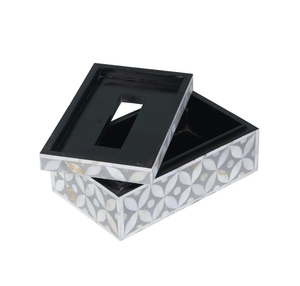 Caja de pañuelos rectangular con incrustaciones de nácar estilo costero, organizador decorativo para mesa del hogar - Product Image 5