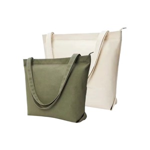 Sac fourre-tout en coton écologique pour femmes Logo personnalisé imprimé bas quantité minimale de commande direct usine vente en gros sac en toile recyclée avec poche à fermeture éclair - Product Image 1