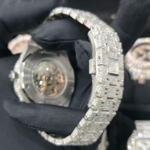 Custom Skeleton White Full Iced Out Round Moissanite Diamond <b>Mechanical</b> Hip Hop Luxurious Stylish <b>Watch</b> for Men Gift - Product Image 4