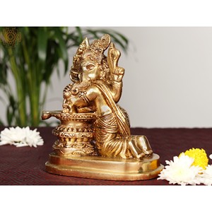 รูปปั้นพระพิฆเนศทองเหลืองขนาด6นิ้วทำด้วยมือผลิตในอินเดีย - Product Image 3