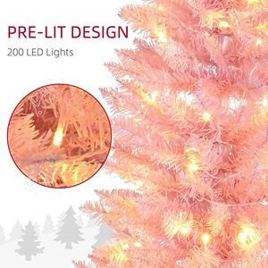 Albero di Natale Artificiale Sottile da 1,8 m con Rami Rosa Realistici e Luci LED Bianche Calde, Luci Natalizie a Matita - Product Image 5