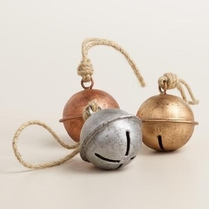 Clochettes de Noël rondes en métal, style antique, argent, or, cuivre, pour décoration d'arbre - Product Image 1