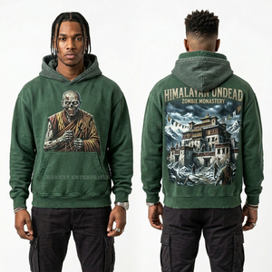 Sweat à capuche épais pour homme, motif squelette viking vieilli, bleu sarcelle délavé à l'acide, streetwear, épaules déchirées, fabricant sur mesure - Product Image 5