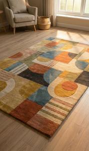 Modern <b>Abstract</b> Block Patchwork Wool Anti-Slip Area Rug Soft Tufted Terracotta Yellow Blue Green Grey Multi Color Living Room - Product Image 6