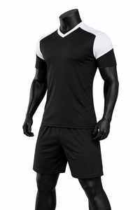 Ensemble d'uniformes de football personnalisés noir et blanc pour hommes, maillot et short de football, séchage rapide, respirant, 100% polyester, OEM ODM - Product Image 3
