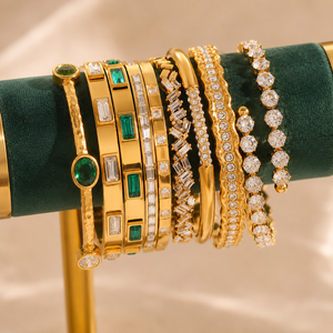 Bracelet en acier inoxydable plaqué or 18 carats avec zircon vert, ajustable, bijoux - Product Image 5