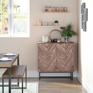 2 Door Walnut Free Standing Storage Cabinet Adjustable Shelf Double Door <b>Sideboard</b> Console Table for Kitchen & Living Room - Product Image 2