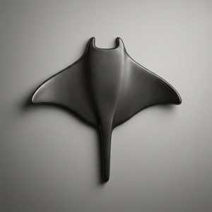 Escultura de Relieve de Manta Ray de Aluminio Fundido en Arena - Decoración para el Hogar de Metal Negro Oxidado - Product Image 1