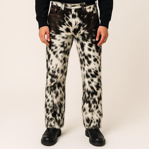 Pantalon en cuir véritable pour homme, style western, en peau de vache, avec fourrure, pour le streetwear - Product Image 6