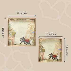Plateaux de rangement multifonctionnels rectangulaires en MDF Meena Oriental au design moderne, lavables au lave-vaisselle, vaisselle décorative avec motif d'éléphant - Product Image 2