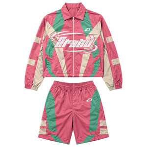 Ensemble veste coupe-vent et short en nylon rose rétro pour homme, style Y2K, color block, streetwear premium, sportswear, hoodies - Product Image 6