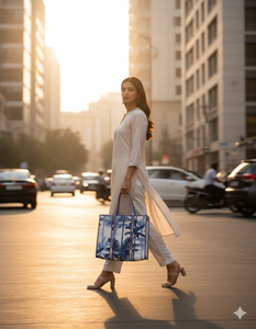 Bolsa de Mano de Algodón con Estampado de Palmeras Azules para Mujer, Estilo Tropical de Playa, para Compras, Viajes, Oficina, Bolsa de Hombro - Product Image 2