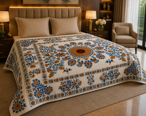 Luxury Customised Size <b>Bed</b> <b>Sheet</b> Beautiful Kantha Design Handmade Organic Cotton Cover Home Hotel Use Perfect Gift - Product Image 1