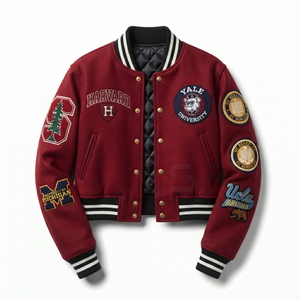 <b>Womens</b> lady crop letterman Varsity <b>Jackets</b> Wool Body Genuine Leather Sleeves Winter Wear <b>Smart</b> Stylish Front Back custom Design - Product Image 1