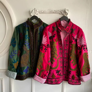 Bohemian Style Velvet Suzani <b>Jacket</b> with Colorful Artisan Embroidery and Luxe Finish - Product Image 1