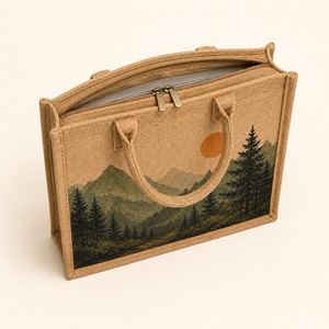 Custom Jute <b>Handbag</b> Woven Long Handle Zipper Closure <b>Medium</b> Tote for Travel Daily Use China Unisex - Product Image 5