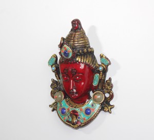 Tibetan Nepalese Style Resin Shiva Mask Wall Plaque Vintage Shiva Statue with <b>Stone</b> Mosaic Work Traditional Religious Hindu - Product Image 3
