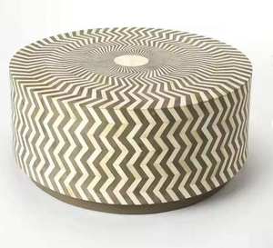 Console en os incrusté, tabouret/table moderne fait main avec incrustation de nacre, design polyvalent en forme de tambour pour la décoration de la maison, du jardin, du bureau, de l'hôtel - Product Image 5