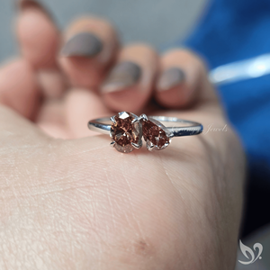 Pink Pear and Orange Oval Lab Grown Diamond Toi et Moi <b>Ring</b> <b>Two</b> <b>Stone</b> Engagement <b>Ring</b> Ready to Ship Romantic Bridal <b>Ring</b> - Product Image 5