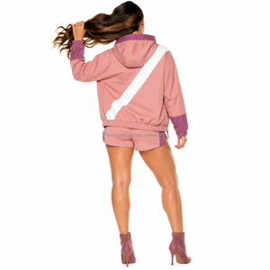 Wholesale Bulk Supplier Blank Plain No Logo Ladies Hooded <b>Zip</b> Windbreaker Set Contrast Piping Trim Lightweight Sportswear New - Product Image 2