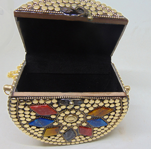 Embellished Classic Magnetic Chain Fashion Clutch Handmade Brass Metal Evening Bag Light Weight 1-1.9L - Product Image 2