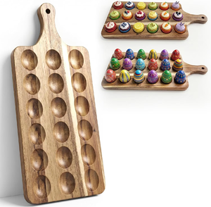 Plato para Huevos Rellenos de Madera de Acacia, Estilo Rústico Ecológico con Asa - Product Image 1