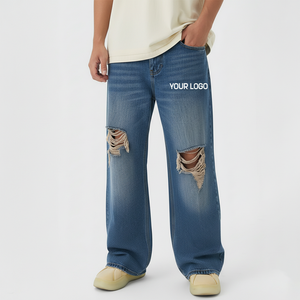 กางเกงยีนส์วินเทจสไตล์สตรีทแวร์ทรงขากว้างแบบสั่งทำพิเศษสำหรับผู้ชาย กางเกงยีนส์ขาดๆ ทรงสลิมฟิต คุณภาพสูง ยืดหยุ่นได้ ซักล้างแล้ว - Product Image 1