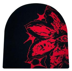 Unisex Knit Beanie Hat with Abstract Pattern Black Base Street Style <b>Winter</b> <b>Cap</b> for Adults 56-58CM Head Circumference - Product Image 1