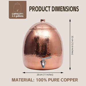 Pure Copper <b>Water</b> Dispenser Hand Hammered Heavy Gauge Copper <b>Water</b> Storage <b>Container</b> Large Capacity Beverage Server <b>with</b> <b>Tap</b> - Product Image 2
