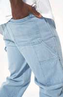 Jeans en denim légers personnalisés pour la vente en gros, en coton et élasthanne, bleus, coupe slim, pour hommes, décontractés, pour l'extérieur, anti-boulochage, teints en pièce, élastiques