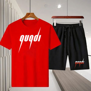 Ensemble de sport deux pièces en coton respirant pour homme, avec t-shirt imprimé à col montant et manches longues, idéal pour la course à pied - Product Image 5