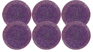 Handcrafted <b>Coaster</b> Set of 6 Purple round Beaded Jute Placemat/Pad for Tea Cup Placement Dining <b>Table</b> Decoration for Home Use - Product Image 3
