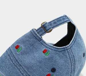 Cherry Embroidered Denim Baseball Cap Unisex Casual Spring <b>Summer</b> <b>Hat</b> 100% Cotton Breathable Embroidery - Product Image 4