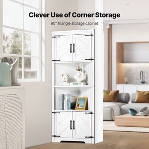 Mobile dispensa da cucina indipendente a 6 ripiani in stile rustico con 4 ante in legno e ripiani regolabili alti 68 pollici - Product Image 2